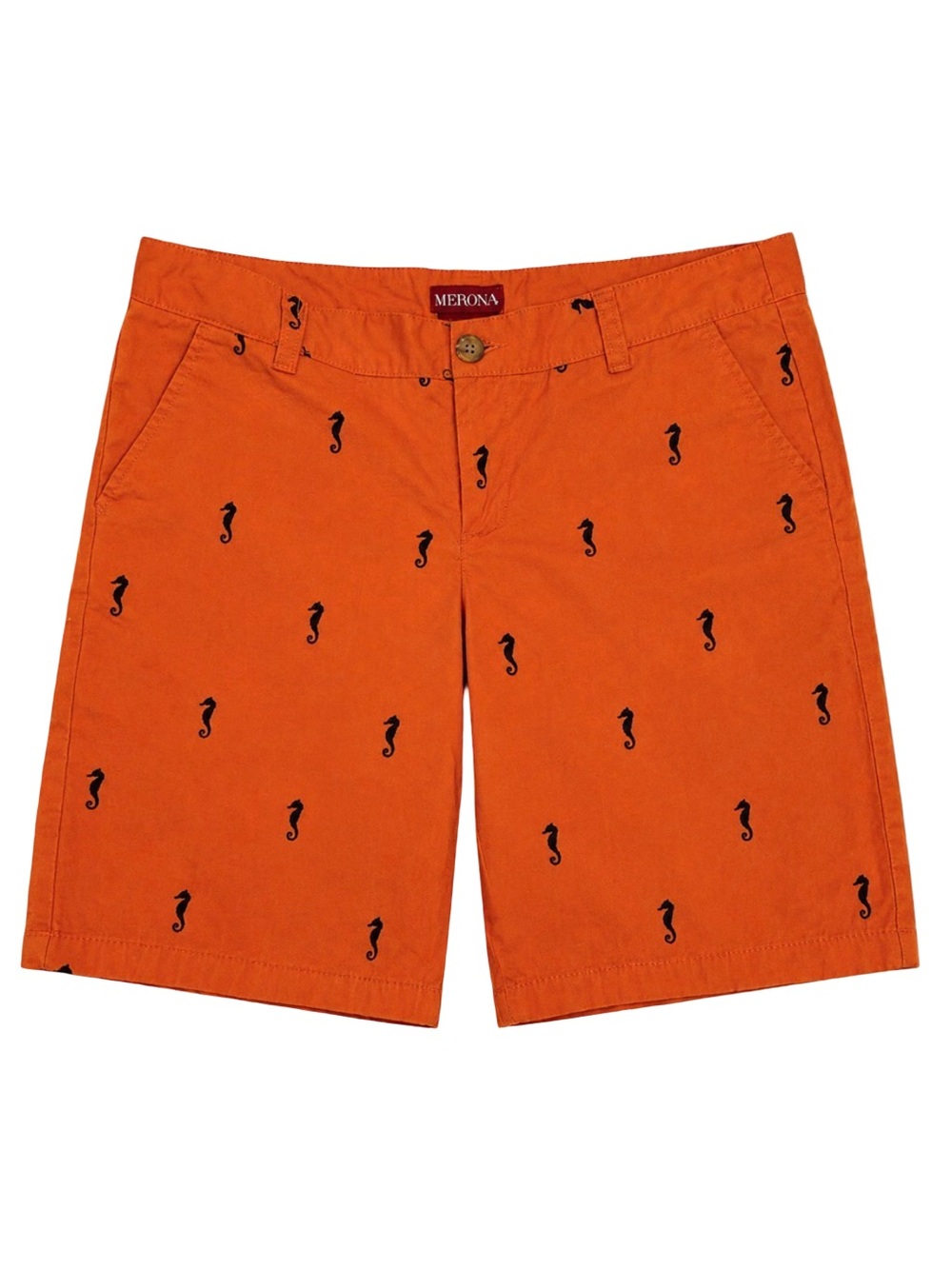 Merona Womens Shorts Size 4 Orange Seahorse Print Chino Flat Front Nautical